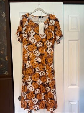 BloomChic Pumpkin Print Midi Dress - Orange, White, Brown